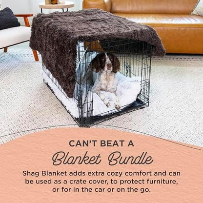 Best Friends by Sheri Bundle Set The Original Calming Shag Donut Cuddler Cat and Dog Bed + Pet Throw Blanket, Dark Chocolate, Extra Large, 45x45