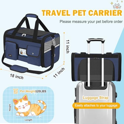 HUANLANG Large Cat Carrier Soft Sided Travel Pet Carrier Airline Approved