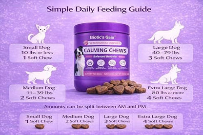 Biotic’s Gain Calming Chews for Dogs | Dog Calming Treats | 120 Soft Chews