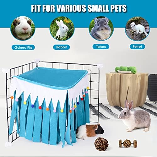 Guinea Pig Hideout - Guinea Pig Corner Hideout, Four-Sided Fringes, Square Top and Washable Hides, Ideal Hides for Small Pets, No Metal Fences, Blue