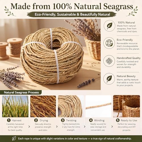 GliCraft 3-3.5mm 2.2lbs Twisted Seagrass Rope 328-394 ft DIY Sea Grass Cord