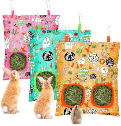 UPINS 3Pack Guinea Pig Hay Feeder Bag,Bunny Rabbit Cage Bag Hanging Holder