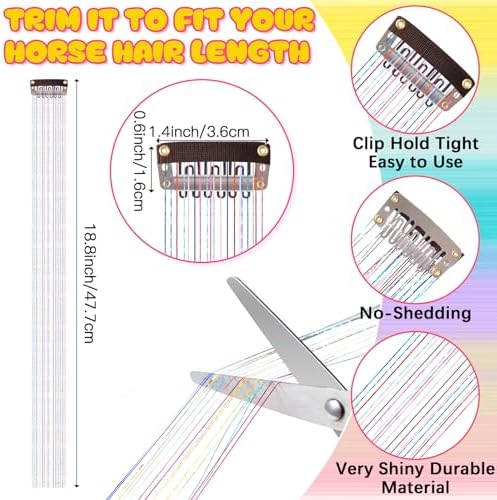 Juexica 19 Pcs Unicorn Horn for Horse with Rainbow Hair Extensions