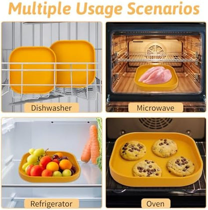 Fhiny 2PCS Silicone Cat Bowls Set 7.1 x 7.1 in Shallow Dog Dish Whisker Friendly Cat Food Plate for Dry & Wet Food Dishwasher Safe Non-Slip Pet Feeding Bowls for Kittens and Puppies (Yellow)