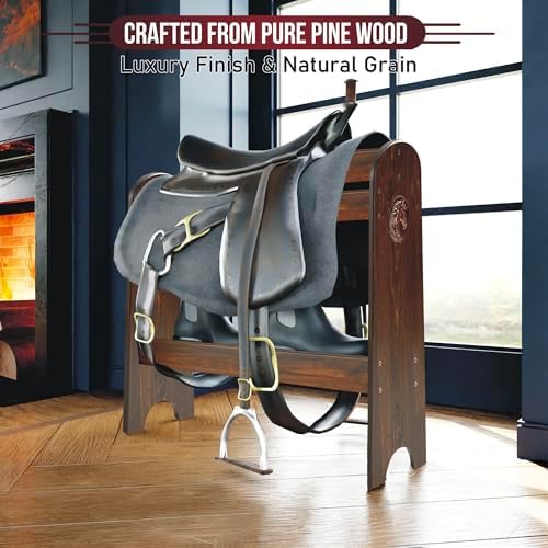 HOTCAN Pine Wood Saddle Rack | Ideal Saddle Stand for Horse Gear and Horse Tack Organizers | Suitable for Displaying Trophy Tack at Home | Compatible with English, Australian, Western Saddles (Walnut)
