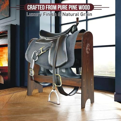 HOTCAN Pine Wood Saddle Rack | Ideal Saddle Stand for Horse Gear and Horse Tack Organizers | Suitable for Displaying Trophy Tack at Home | Compatible with English, Australian, Western Saddles (Walnut)