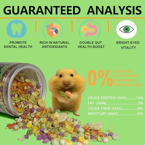 Natural Hamster Food 6oz, Vitamin & Mineral Rich Treats for Hamsters, Gerbils,Guinea Pigs, Chinchillas,Supports Dental Health and Digestion, Fruit & Vegetable Hamster Food