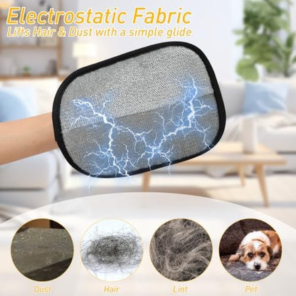 Pet Hair Removal Glove for Cats & Dogs, Upgraded 5-Finger Electrostatic Pet Hair Remover Gloves, Reusable Magic Pet Fur Brush for Couch, Carpet, Furniture, Clothing, Car Seat (Black,1 Pack)