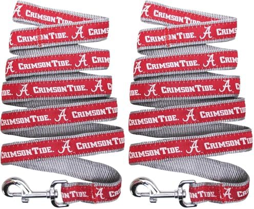 Pets First Collegiate Pet Accessories, Dog Leash, Alabama Crimson Tide, Small (Pack of 2)