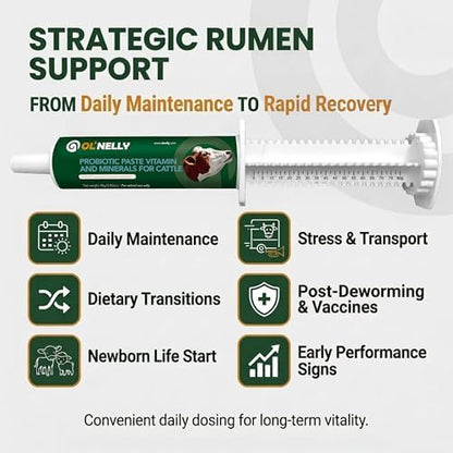 Ruminant Probiotic Paste for Cattle & Goats | Prebiotic + Probiotic | 6 Strains, 12B CFU | Digestive, Rumen & Immune Support - Pack of 2-80G Each