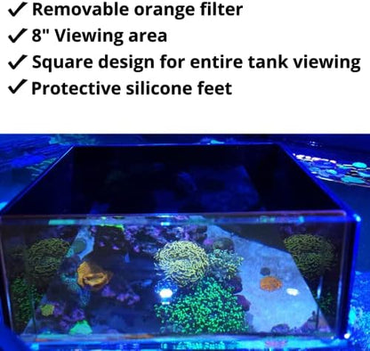 Flipper Ultra Clear Aquarium Top Down Underwater Viewer with Removable Orange Filter for Coral and Fish Observation - Aquarium Filter with Unique Artwork Box - Ideal for Color Coral and Reef Pictures