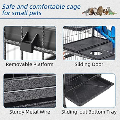 HABUTWAY 45''H Metal Small Animal Cages, Rolling Chinchilla Cage with Removable Ramps, Lagre Cage for Chinchillas/Guinea Pigs/Rabbit, Ferret Cages with Hammock & 4 Tiers, Black