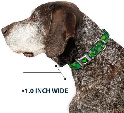 Buckle-Down Seatbelt Buckle Dog Collar - St. Patrick's Day Mickey Collage Greens - 1" Wide - Fits 11-17" Neck - Medium
