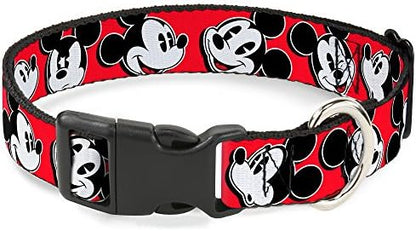 Buckle-Down Mickey Mouse Expressions Red/Black/White Plastic Clip Collar, Wide Medium/16-23"