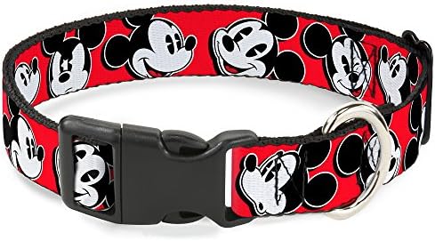 Buckle-Down Mickey Mouse Expressions Red/Black/White Plastic Clip Collar, Narrow Medium/7-13"