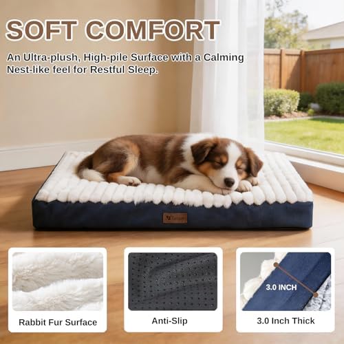 Orthopedic Dog Bed for Large Dogs,Firm Egg Crate Foam,Non-Slip Bottom,Blue