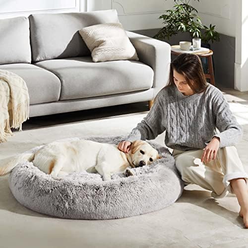 Western Home Calming Donut Large Dog Bed Pet Bed,36" White Khaki
