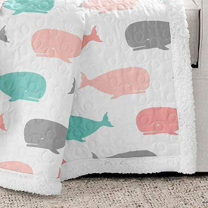 Lush Decor Whale Throw | Ocean Animal Print Fuzzy Reversible Sherpa Blanket - 60” x 50”, Pink & Aqua