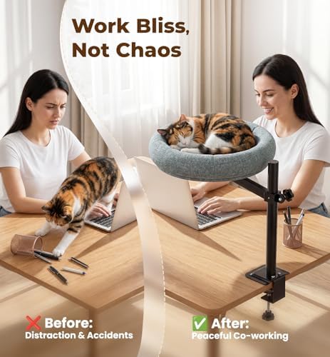 Cat Bed for Desk, 360° Rotating Adjustable Cat Perch, 44 lb, Home Office