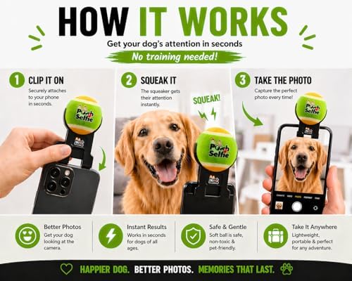 Dog Camera Toy Get Your Dog to Look at the Camera Instantly | Perfect Photos & Videos | Phone Clip with Attention-Grabbing Ball | As Seen on Shark Tank