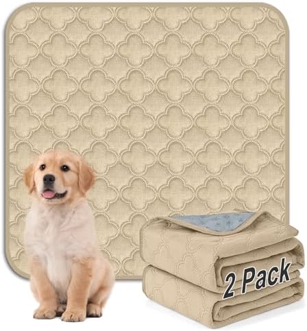 FunFurry Washable Pee Pads for Dogs - 2 Pack Reusable Pee Pads，Waterproof Puppy Pads，Pet Training Pads，Super Absorbent with Dog Paw Shape Non-Slip Backing (Cream, 31" X 36" - 2 Pack)