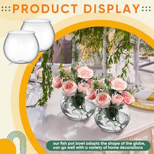 FoldTier 4 Pcs Plastic Fish Bowls 27 Oz Clear Round Vase Centerpieces