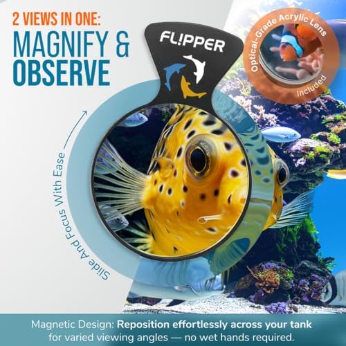 Flipper DeepSee 4" Magnetic Aquarium Viewer – Optical-Grade Magnifying Lens for Glass & Acrylic Tanks up to 5/8" Thick – Hands-Free Underwater Viewing for Fish, Corals & Aquarium Photography – Black