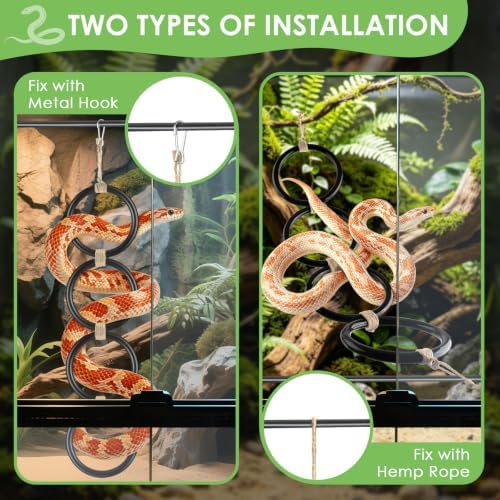 DBNESS Snake Climbing Rings, Ball Python Enclosure Enrichment Ring, Adjustable Reptiles Terrarium Decor Accessories for Corn Snakes, Garter Snakes, Iguana, Lizards, Chameleons, Parrot (Black-2pcs)