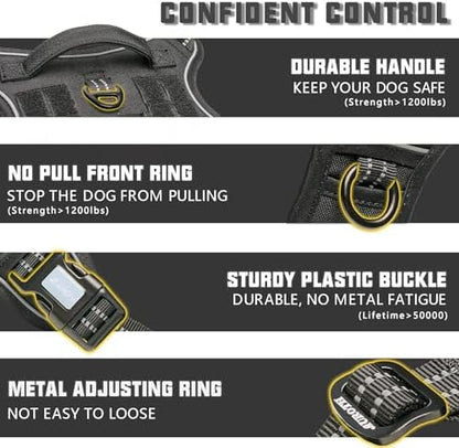 Auroth Tactical Dog Harness for Small Medium Dogs No Pull Adjustable Pet Harness Reflective K9 Working Training Easy Control Pet Vest Military Service Dog Harnesses Black S