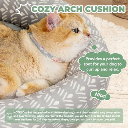 Zerbuger 20in Grey Pattern Round Dog Bed Sofa for Dogs Cats, Washable