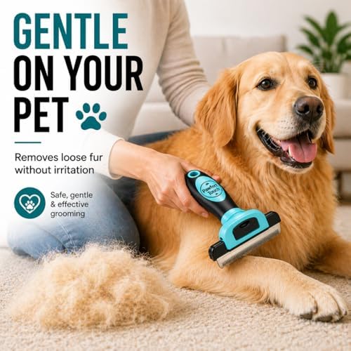 Dog Deshedding Brush – Removes Loose Undercoat & Reduces Shedding – Gentle Stainless Steel Grooming Tool for Dogs & Cats, Short and Medium Hair