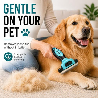 Dog Deshedding Brush – Removes Loose Undercoat & Reduces Shedding – Gentle Stainless Steel Grooming Tool for Dogs & Cats, Short and Medium Hair