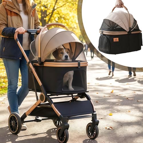 Cat Stroller for 2 Cats & Small Dogs, Foldable Pet Stroller