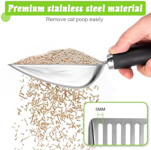 Cat Litter Scoop -Stainless Steel Cat Litter Scoop-Sturdy Mesh Scooper - Upgrade Mesh Shovel-Easy to Clean - Suitable for Cat Litter Box -Black-More