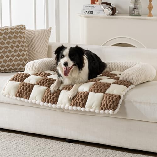 Calming Dog Bed Mats, Thick Flannel Mat for Pets Dog Pad, Washable Non-Slip Couch Protector Pet Friendly Dog Mat for Couch and Sofa(Brown, M-33.45 x 30.71 inch)