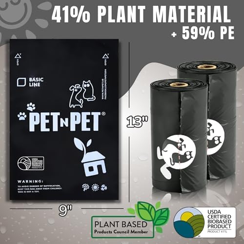 Pet N Pet Poop Bags for Dogs, 1080 Count, Plant Based, Black 9x13 Thick