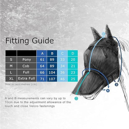 Harrison Howard CareMaster Horse Fly Mask Large Eye Space Full Face No Ears Moonlight Silver Large Full Size
