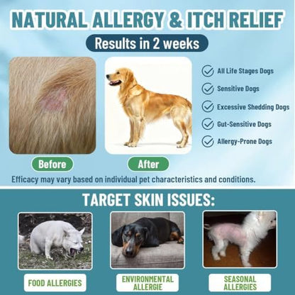 Dog Allergy Chews with Human-Grade Omega 3, Itch Relief Multivitamin 200ct