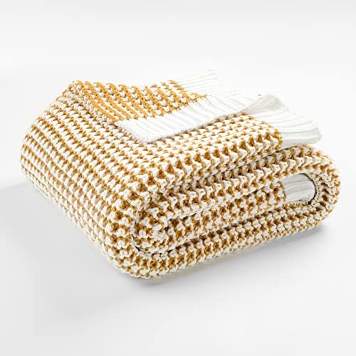 Lush Decor Chic and Soft Knitted Throw Blanket Single 50" W x 60" L Yellow - Yellow Throw Blankets for Bed - Couch Blanket - Soft Blankets