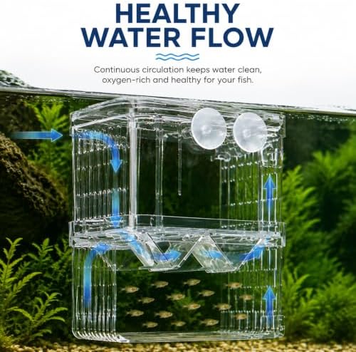Aquarium Breeder Box for Fish Tank, Acrylic Fry Hatchery & Isolation Box with Air Pump Connector, Double Layer Nursery for Guppy Fry, Shrimp, Betta and Injured Fish (Small)