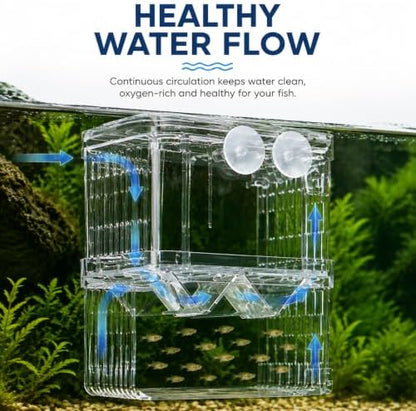 Aquarium Breeder Box for Fish Tank, Acrylic Fry Hatchery & Isolation Box with Air Pump Connector, Double Layer Nursery for Guppy Fry, Shrimp, Betta and Injured Fish (Small)
