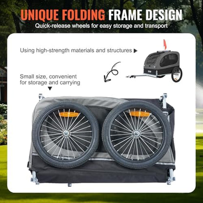 VEVOR Dog Bike Trailer, Supports up to 88 lbs, Pet Cart Bicycle Carrier, Easy Folding Frame with Quick Release Wheels, Universal Bicycle Coupler, Reflectors, Flag, Collapsible to Store