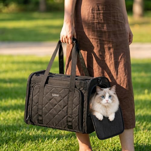 Expandable Airline Approved Cat Carrier with Large Comfort Space Soft Sided Pet Travel Bag Breathable Mesh Safe Structure Foldable Portable Carrier for Small Dogs Cats Vet Trips Flights