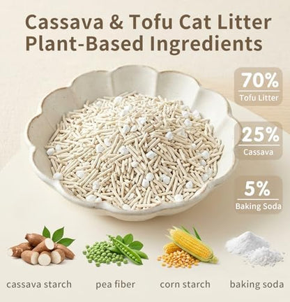 Cassava & Tofu Mixed Cat Litter - Plant-Based & Natural Ingredients, Non-Stick, Fast Clumping, 99% Dust Free for Litter Box - Scented, 22lb (5.5lbx4bags)