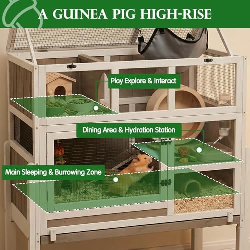 3-Story Guinea Pig Cage with Stand, Wooden Indoor Habitat