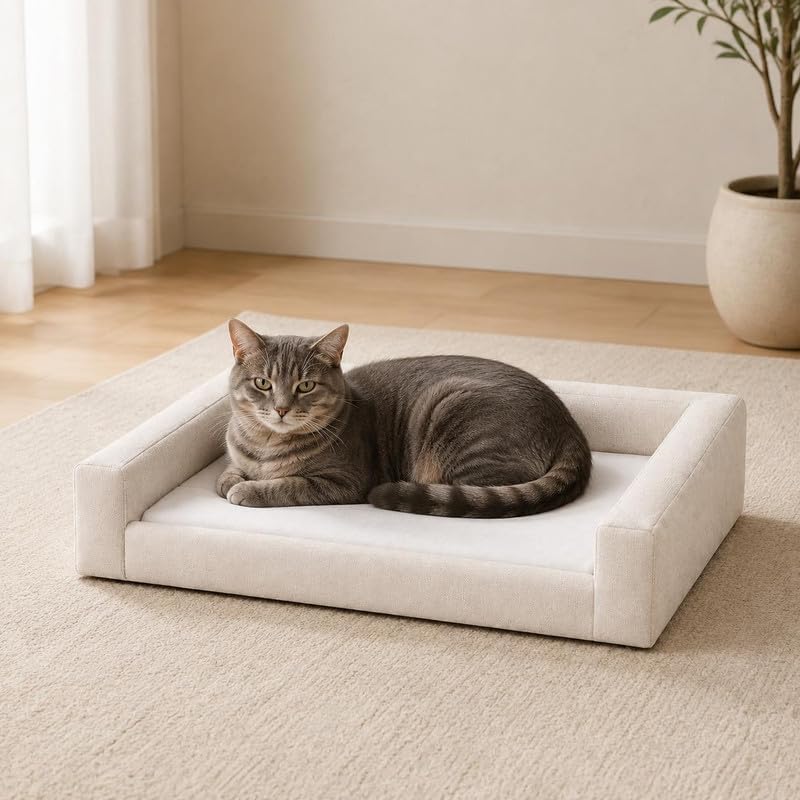 Mini Cloud Bed - Removable and Washable Covers - Upholstered Minimalist Modern Luxury - Toddler Baby Pet Dog Cat Nursery (Taupe Boucle, Small)