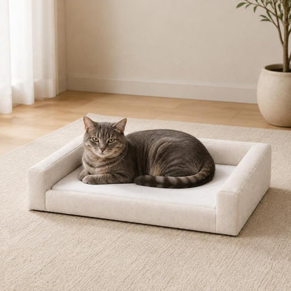 Mini Cloud Bed - Removable and Washable Covers - Upholstered Minimalist Modern Luxury - Toddler Baby Pet Dog Cat Nursery (Taupe Boucle, Small)