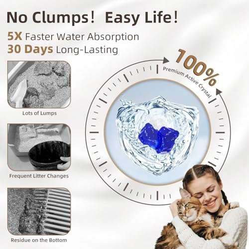 LaSyL Crystal Cat Litter for Multi-Cat Households - Silica Gel, 30-Day Odor Control, 99.9% Dust-Free Non-Clumping Low Tracking Lightweight Unscented Formula 8.6 lb (2 Bags x 4.3lb)
