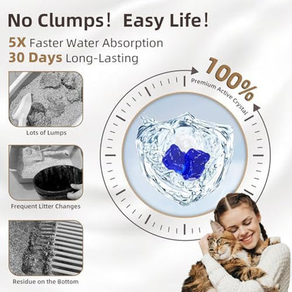 LaSyL Crystal Cat Litter for Multi-Cat Households - Silica Gel, 30-Day Odor Control, 99.9% Dust-Free Non-Clumping Low Tracking Lightweight Unscented Formula 8.6 lb (2 Bags x 4.3lb)