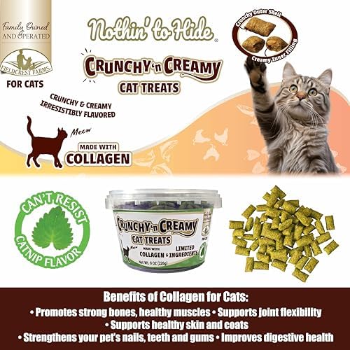 Fieldcrest Farms Collagen Cat Treats, Catnip, Crunchy & Creamy, 8 oz Tub